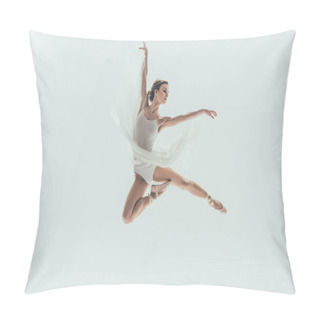 Personality  Young Elegant Ballerina In White Dress Jumping In Studio, Isolated On White Pillow Covers