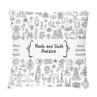 Personality  Vector Set With Hand Drawn Isolated Doodles On The  Theme Of North And South America Pillow Covers