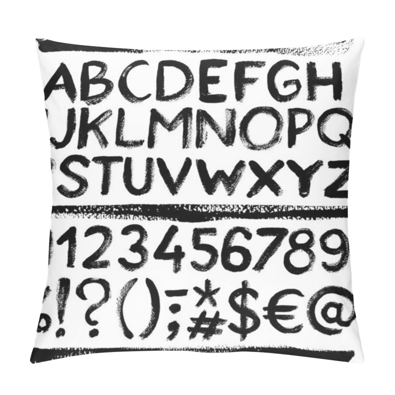 Personality  Vector grunge alphabet with letters, numbers and symbols. pillow covers