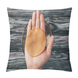 Personality  Top View Of Man Holding Kombucha Mushroom In Hands  Pillow Covers