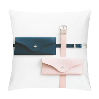 Personality  Blue And Pink Waist Bags On A White Background Pillow Covers