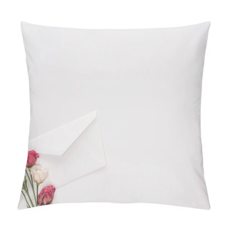 Personality  Top View Of Envelope And Flowers Isolated On White With Copy Space Pillow Covers