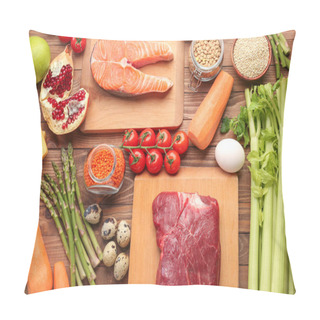 Personality  Different Healthy Food On Wooden Table Pillow Covers