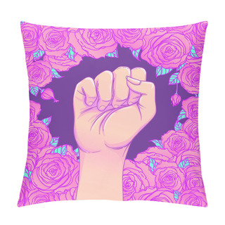 Personality  Woman's Hand With Her Fist Raised Up. Girl Power. Feminism Conce Pillow Covers