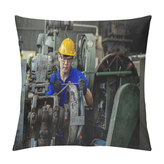 Personality  Man Industry Wearing Helmet Safety Working Repair Machine In Factory. Pillow Covers