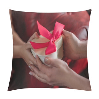 Personality  Cropped Shot Of Mother Giving Present In Shape Of Heart To Daughter Pillow Covers