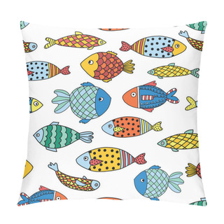 Personality  Fishes Seamless Vector Pattern. Colorful Ocean Animal Background For Kids.  Pillow Covers