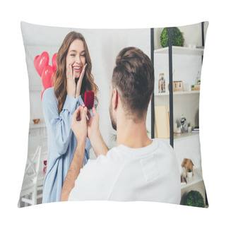 Personality  Back View Of Man Doing Proposal At Valentines Day To Girlfriend Pillow Covers