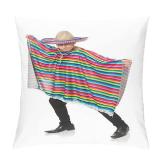 Personality  Funny Mexican Wearing Poncho Isolated On White Pillow Covers