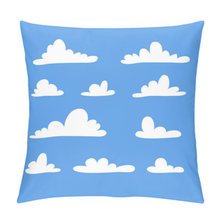 Personality  Set Of Funny Clouds In Flat Style On Blue Background. Hand Drawn Illustration Cartoon Sky. Creative Art Work. Actual Vector Weather Drawing Pillow Covers