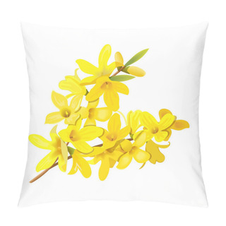 Personality  Forsythia Suspensa, Fluffy Spring Tree Branch. Golden Bell, Blossoming Yellow Flowers. Vector Illustration Pillow Covers