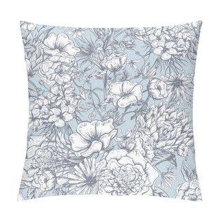 Personality  Retro Summer Seamless Monochrome Floral Pattern, Vintage Greeting Bouquet Pillow Covers