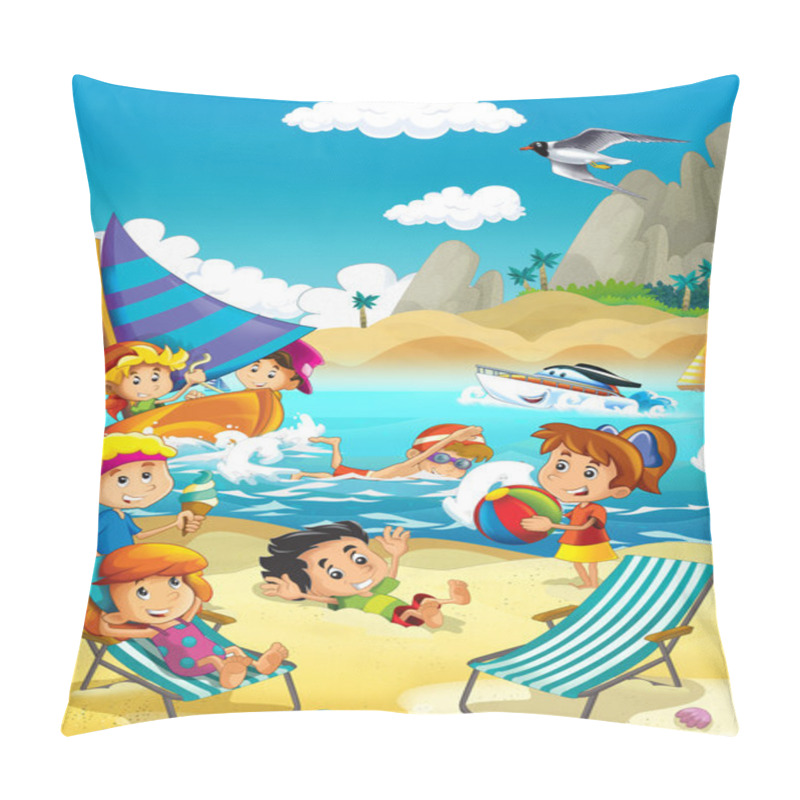 Personality  The kids playing at the beach, diving, building in sand pillow covers