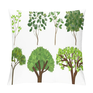 Personality  Set Of Different Trees With Green Leaves Pillow Covers
