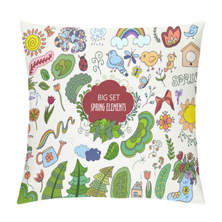 Personality  Set Of Colorful Floral Spring Elements In Outline Doodle Style Pillow Covers