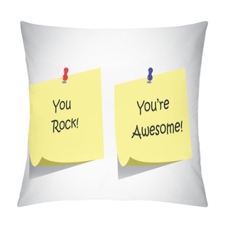 Personality  Simple Unique Positive Feedback Text Post It Notes Collection Set. You Rock, You're Or You Are Awesome Texts On Yellow Post It Note Pillow Covers