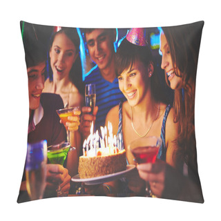 Personality  Girl Looking At Birthday Cake Pillow Covers