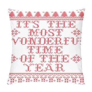 Personality  Its The Most Wonderful Time Of The Year  Scandinavian Vector Seamless Pattern Inspired By Nordic Culture Festive Winter In Cross Stitch With Heart, Snowflake, Star,  Snow, Christmas Tree Pillow Covers