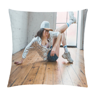 Personality  Beautiful Dancer In Cap Sitting On Floor And Dancing Hip-hop In Dance Studio  Pillow Covers
