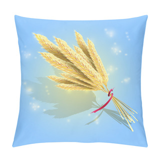 Personality  Bunch Of Ripe Wheat Ears With Red Ribbon, Vector Pillow Covers