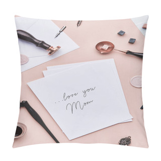 Personality  Feminine Desk Workspace With Quote: Love You Mom  Pillow Covers