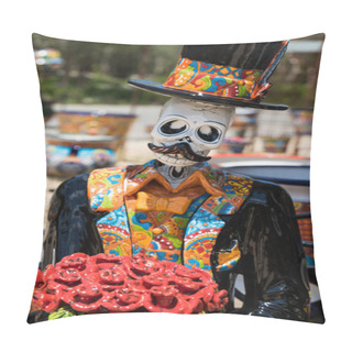 Personality  Traditional Mexican Skulls, Calaveras, Skeletons, La Muerte Masks And Other Scary Death Symbols Of The Day Of The Dead, Dia De Los Muertos, Halloween, Popular Souvenirs Sold In Mexico. Pillow Covers