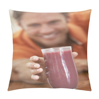 Personality  Middle Aged Man Drinking Fresh Berry Smoothie Pillow Covers