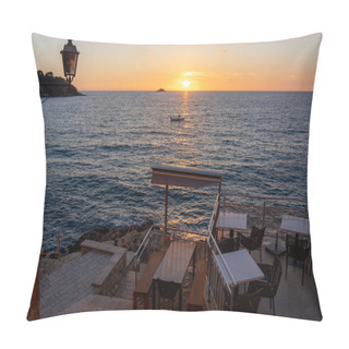 Personality  Sunset In Rovinj Riva With The Adriatic Sea And Stone Stairs And Resaturant Table . Pillow Covers