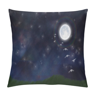 Personality  Birds Flies To The Moon. 3D Rendering Pillow Covers