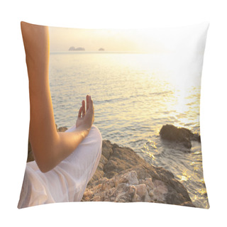 Personality  Young Woman Meditation Yoga Pose On The Beach Pillow Covers
