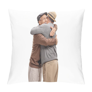 Personality  Two Elderly Men Hugging Each Other Isolated On White Background Pillow Covers