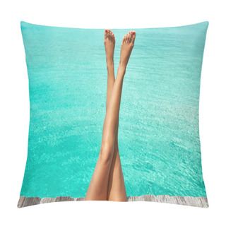 Personality  Woman At Beach Jetty Pillow Covers