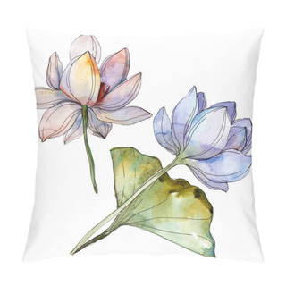 Personality  Blue And Purple Lotuses. Watercolor Background Illustration Set. Isolated Lotuses Illustration Elements. Pillow Covers