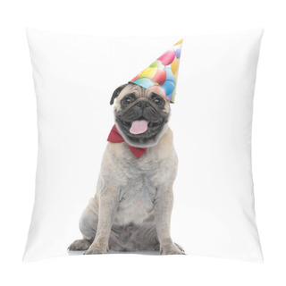 Personality  Adorable Pug Wearing Birthday Hat And Red Bowtie Pillow Covers