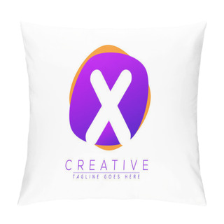 Personality Initial X, Letter X Vector Logo Icon With Purple And Orange Geometric Shapes In The Back Pillow Covers