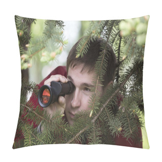 Personality  Man Looking In Binoculars Pillow Covers