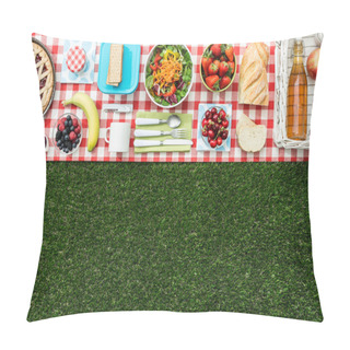 Personality  Summertime Picnic On The Grass With Checked Tablecloth And Healthy Food Pillow Covers