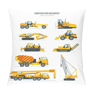 Personality  Construction Machines, Trucks, Vehicles For Transportation, Asphalt, Concrete Mixing, Crane. Pillow Covers