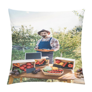 Personality  Farmer Selling Vegetables At Market  Pillow Covers