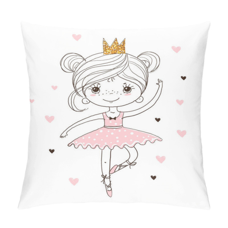 Personality  Cute little ballerina in tutu and pointe shoes. The princess girl is dancing in a pink dress. A beautiful linear poster about the ballet for the nursery. Doodle vector illustration pillow covers