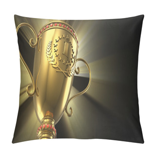 Personality  Golden Glowing Trophy Cup On Black Background Pillow Covers