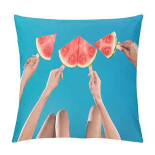 Personality  Young Women Holding Watermelon Pieces Pillow Covers