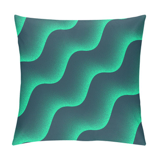 Personality  Wavy Layered Structure Seamless Pattern Trend Vector Turquoise Abstract Background. Emerald Euphoria Mesmerizing Green Wave Dynamic Pattern. Half Tone Repetitive Abstraction Wallpaper Dotwork Texture Pillow Covers