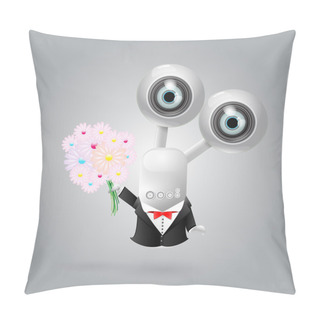 Personality  Vector Robot With Flowers Pillow Covers