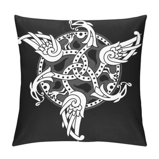 Personality  Ancient Decorative Dragon In Celtic Style, Scandinavian Knot-work Illustration Pillow Covers