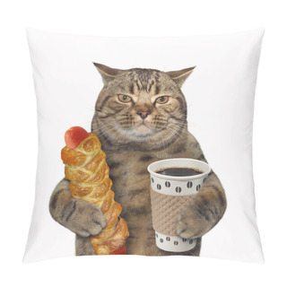 Personality  Cat With Coffee And Sausage In Dough Pillow Covers