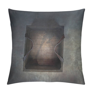 Personality  Old Rustic Wooden Box With Leather Straps Over A Dark Background. Image Shot From Above.   Pillow Covers