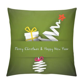 Personality  Simple Vector Red Christmas Card With Gift, Tree And Bauble Pillow Covers