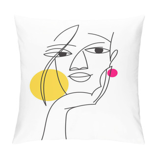 Personality  Abstract Woman Portrait. Modern Style  Line Art Woman Portrait. Contemporary Female Silhouette Face. Print Design With Beautiful Woman And Bright Colors. Surrealistic Art.  Pillow Covers