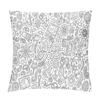 Personality  Vector Doodle Cartoon Set Nautical Objects And Symbols Pillow Covers